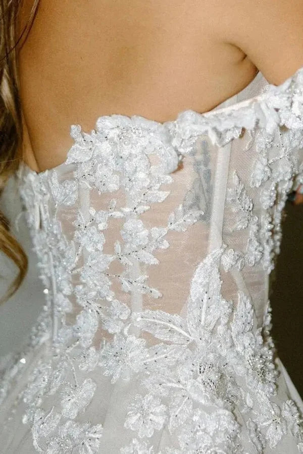 A Line Off the Shoulder Appliques Bohemian Wedding Dresses Bridal Gown WD674-Pgmdress