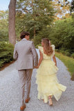 A Line Princess Tulle Layered Yellow Long Prom Dress PSK598-Pgmdress