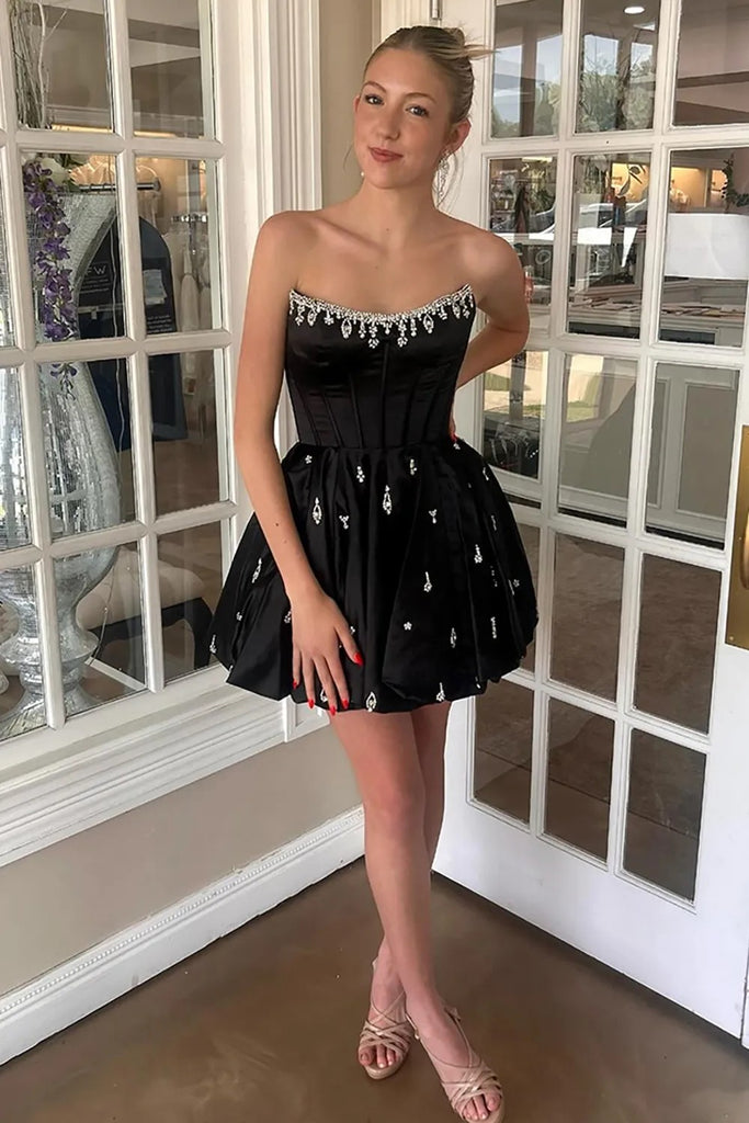 A Line Satin Short Cute Yellow Homecoming Dress Party Dress with Beading-Pgmdress