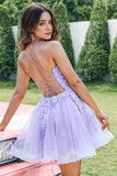 A Line Sequins Lilac Cute Homecoming Dress with Appliques PD570-Pgmdress