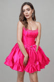 A Line Short Strapless Corset Fuchsia Homecoming Dress With Bows-Pgmdress