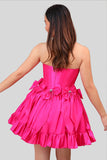A Line Short Strapless Corset Fuchsia Homecoming Dress With Bows-Pgmdress
