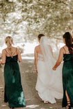 A Line Spaghetti Straps Green Long Bridesmaid Dress with Split BD152-Pgmdress