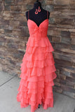 A Line Spaghetti Straps Ruffles Yellow Prom Dress with Flower PSK706-Pgmdress