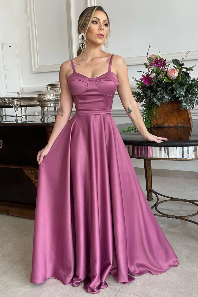 A Line Spaghetti Straps Sweetheart Ruched Long Bridesmaid Dress BD110-Pgmdress