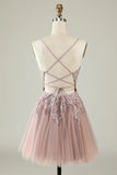 A Line Spaghetti Straps Tulle Short Grey Blue Homecoming Dress PD527-Pgmdress