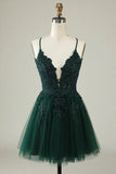 A Line Spaghetti Straps Tulle Short Grey Blue Homecoming Dress PD527-Pgmdress