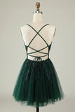 A Line Spaghetti Straps Tulle Short Grey Blue Homecoming Dress PD527-Pgmdress