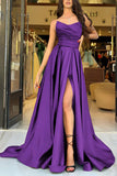 A Line Strapless Satin Black Prom Dress Party Dress With Slit  PSK720-Pgmdress