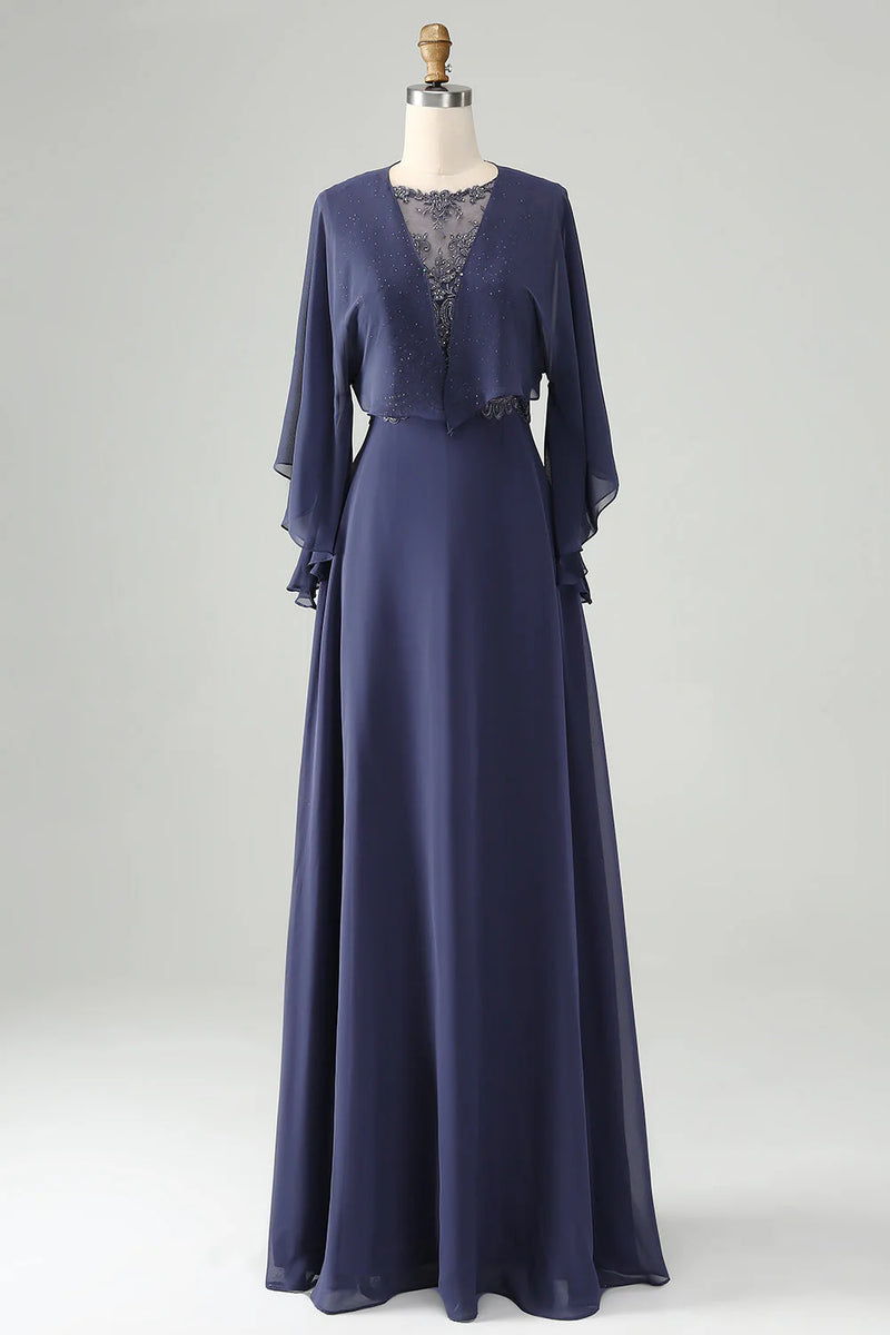 A Line Twilight Beaded Mother of Bride Dress with Shawl-Pgmdress