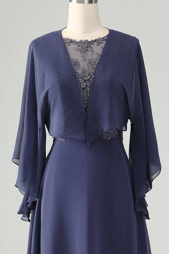 A Line Twilight Beaded Mother of Bride Dress with Shawl-Pgmdress