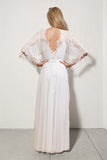 A Line V Neck Lace Short Sleeve Boho Wedding Dress Beach Bridal Gown-Pgmdress