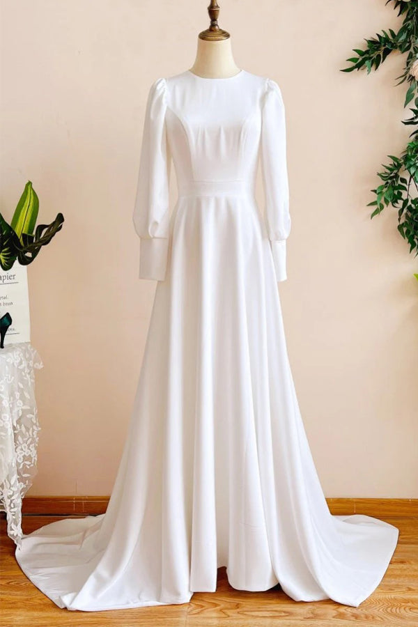 A Line Modest Long Sleeves Wedding Dress Vintage Bridal Gown WD793-Pgmdress
