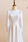 A Line Modest Long Sleeves Wedding Dress Vintage Bridal Gown WD793-Pgmdress