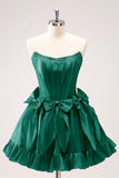 A Line Short Strapless Corset Fuchsia Homecoming Dress With Bows-Pgmdress