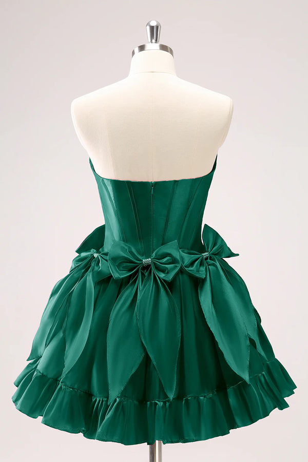 A Line Short Strapless Corset Fuchsia Homecoming Dress With Bows-Pgmdress