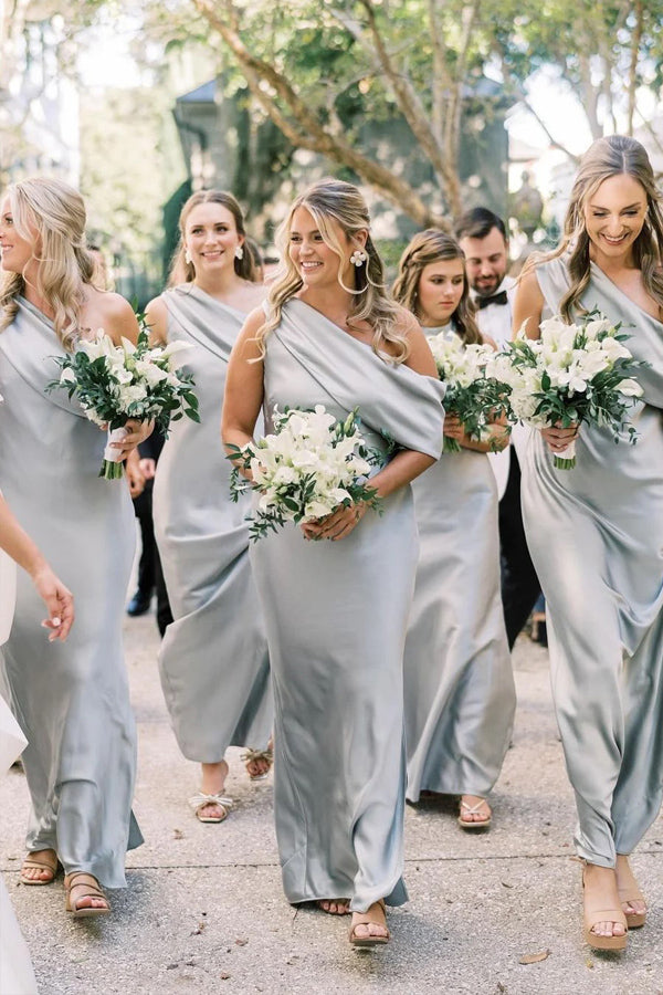 Asymmetrical Ruffle One Shoulder Bridesmaid Dresses with Slit BD141-Pgmdress