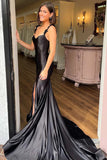 Satin Floral Mermaid Black Long Prom Dress Formal Dress PSK527-Pgmdress