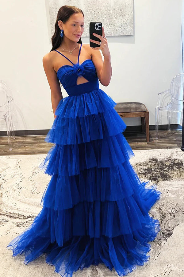 Blue Tulle Layers Long Formal Dress Princess Prom Dresses PSK548 US14 / Blue Blue Tulle Layers Long Formal Dress Princess Prom Dresses PSK548 US14 / Blue