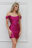 Bodycon Off the Shoulder Turquoise Homecoming Dress with Ruched PD528-Pgmdress