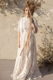 Bohemian A-line Lace Beach Wedding Dress Bridal Gown with Sleeves-Pgmdress