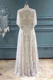 Bohemian A-line Lace Beach Wedding Dress Bridal Gown with Sleeves-Pgmdress