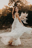 Bohemian Wedding Dress A-line V-Neck Lace Rustic Bridal Gown-Pgmdress
