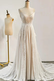 Bohemian Brautkleider Spitze V-Ausschnitt Langes Strand Brautkleid
