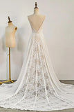 Bohemian Wedding Dresses Lace V Neck Long Beach Bridal Gown-Pgmdress