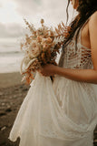 Bohemian Wedding Dresses Lace V Neck Long Beach Bridal Gown-Pgmdress