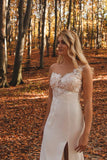Boho Lace Mermaid Wedding Dress Split Elopement Wedding Dress-Pgmdress