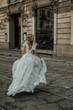 Cap Sleeves Ivory Lace Boho Wedding Dress Beach Wedding Dress-Pgmdress