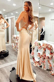 Champagne Spaghetti Straps Corset Back Long Prom Dress PSK518-Pgmdress