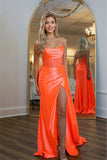 Charming Mermaid Scoop Neck Orange Long Prom Dress With Slit PSK613-Pgmdress
