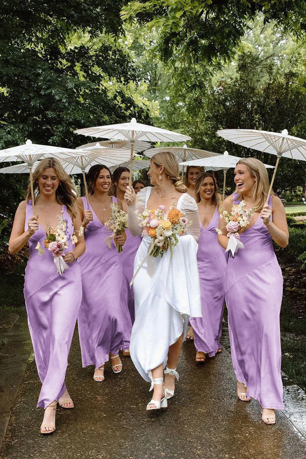Charming Sheath V Neck Silk Satin Orange Bridesmaid Dress