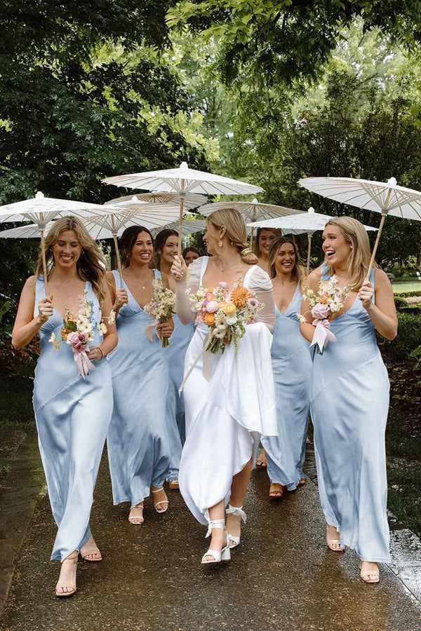 Charming Sheath V Neck Silk Satin Orange Bridesmaid Dress
