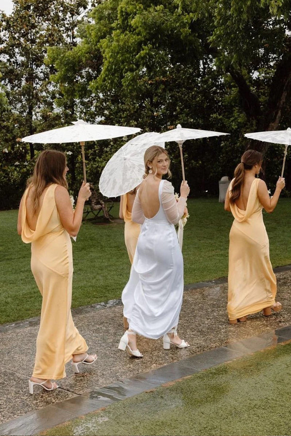 Charming Sheath V Neck Silk Satin Orange Bridesmaid Dress
