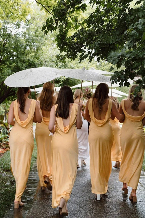 Charming Sheath V Neck Silk Satin Orange Bridesmaid Dress