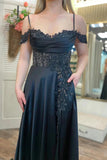 Cold-Shoulder Beaded A-Line Split Prom Dress With Pockets PSK555-Pgmdress