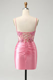 Corset Pink Tight Short Homecoming Dress Mini Dress with Beadings-Pgmdress