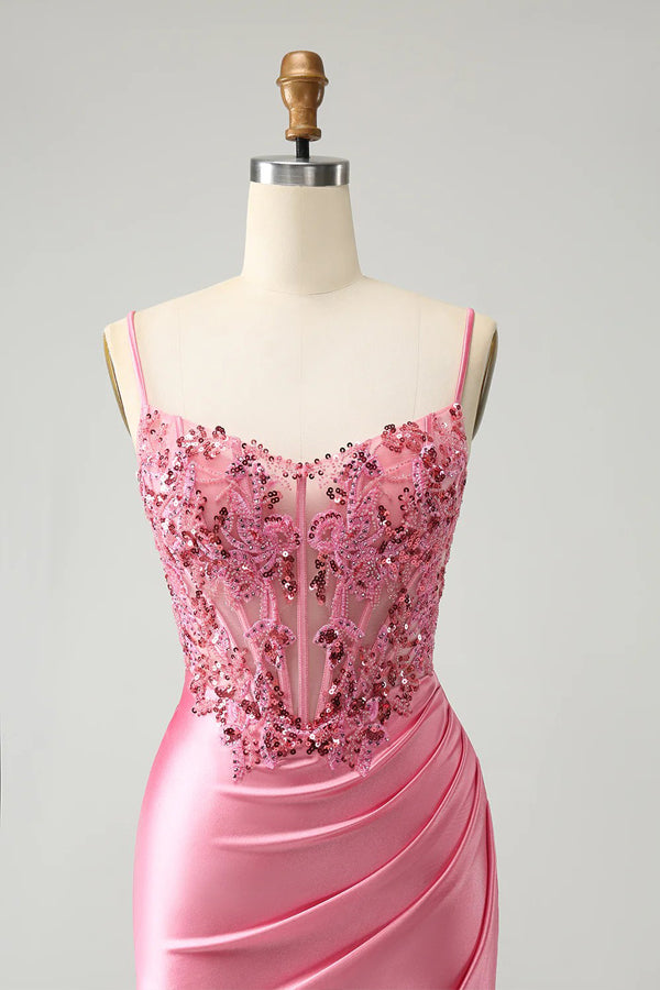 Corset Pink Tight Short Homecoming Dress Mini Dress with Beadings-Pgmdress