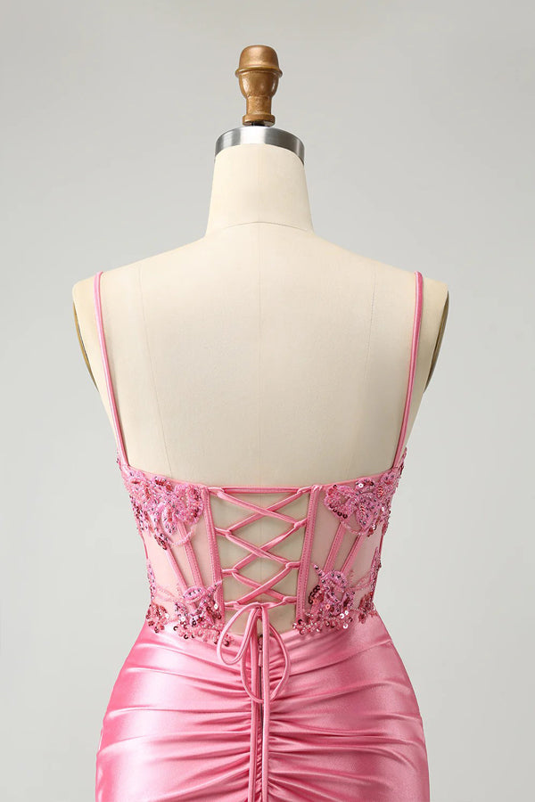 Corset Pink Tight Short Homecoming Dress Mini Dress with Beadings-Pgmdress
