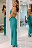 Cowl Neck Satin Mermaid Blue Long Prom Dress with Slit PSK608-Pgmdress