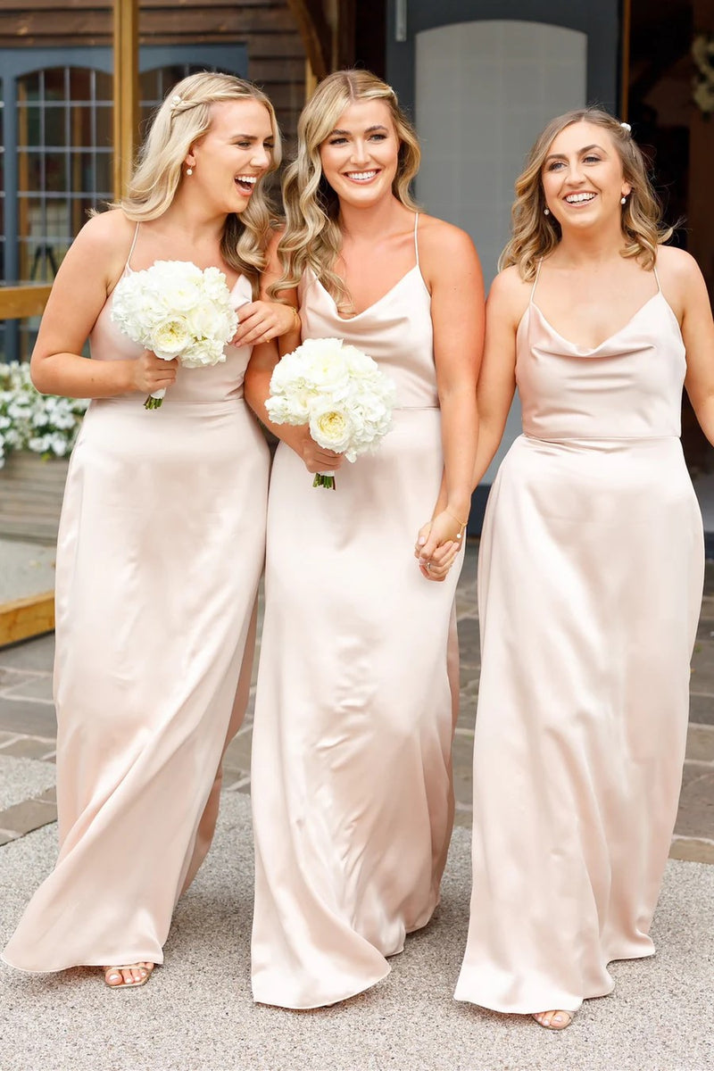 Cowl Neck Spaghetti Strap Champagne Bridesmaid Dress BD123-Pgmdress