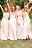 Cowl Neck Spaghetti Strap Champagne Bridesmaid Dress BD123-Pgmdress