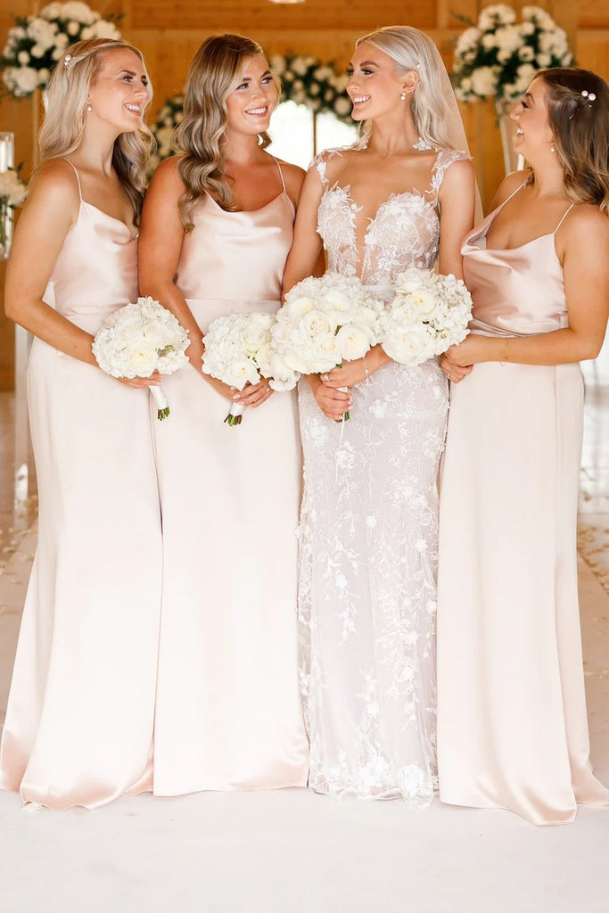 Cowl Neck Spaghetti Strap Champagne Bridesmaid Dress BD123-Pgmdress