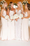 Cowl Neck Spaghetti Strap Champagne Bridesmaid Dress BD123-Pgmdress