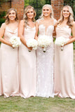 Cowl Neck Spaghetti Strap Champagne Bridesmaid Dress BD123-Pgmdress