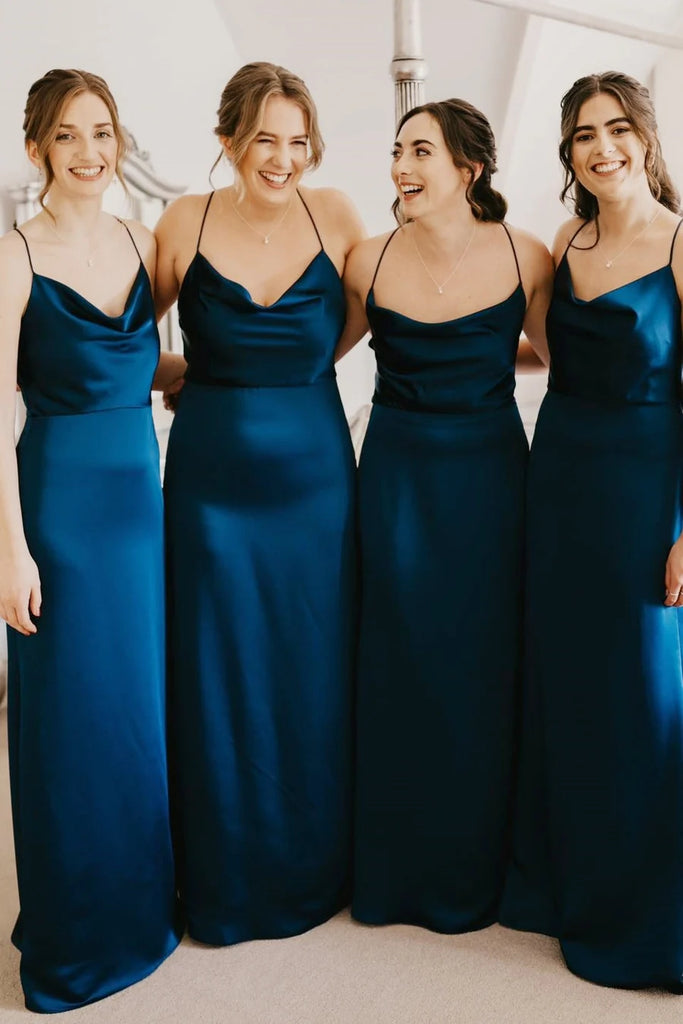 Cowl Neck Spaghetti Strap Champagne Bridesmaid Dress BD123-Pgmdress