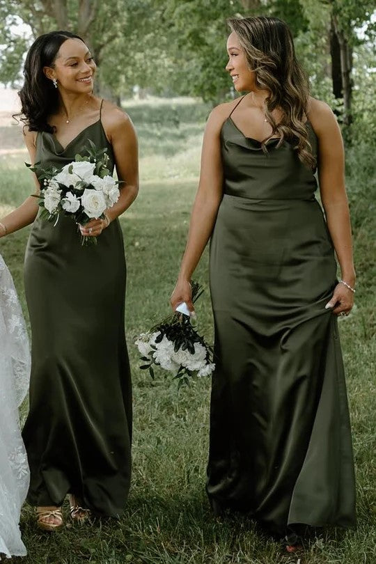 Cowl Neck Spaghetti Strap Champagne Bridesmaid Dress BD123-Pgmdress